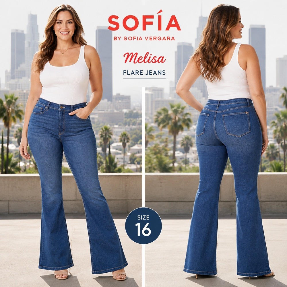 Sofia by Sofia Vergara Melisa Flare Jeans Blue Denim Womens 16 High Rise NWOT